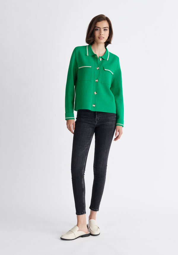 Paisie Contrast Detail Top in Green and White